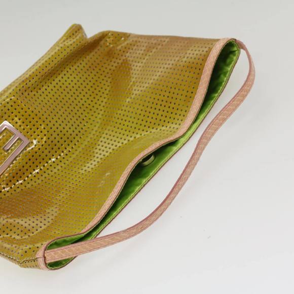 FENDI punching Hand Bag Patent leather Yellow Auth yk8587 - Picture 7 of 16